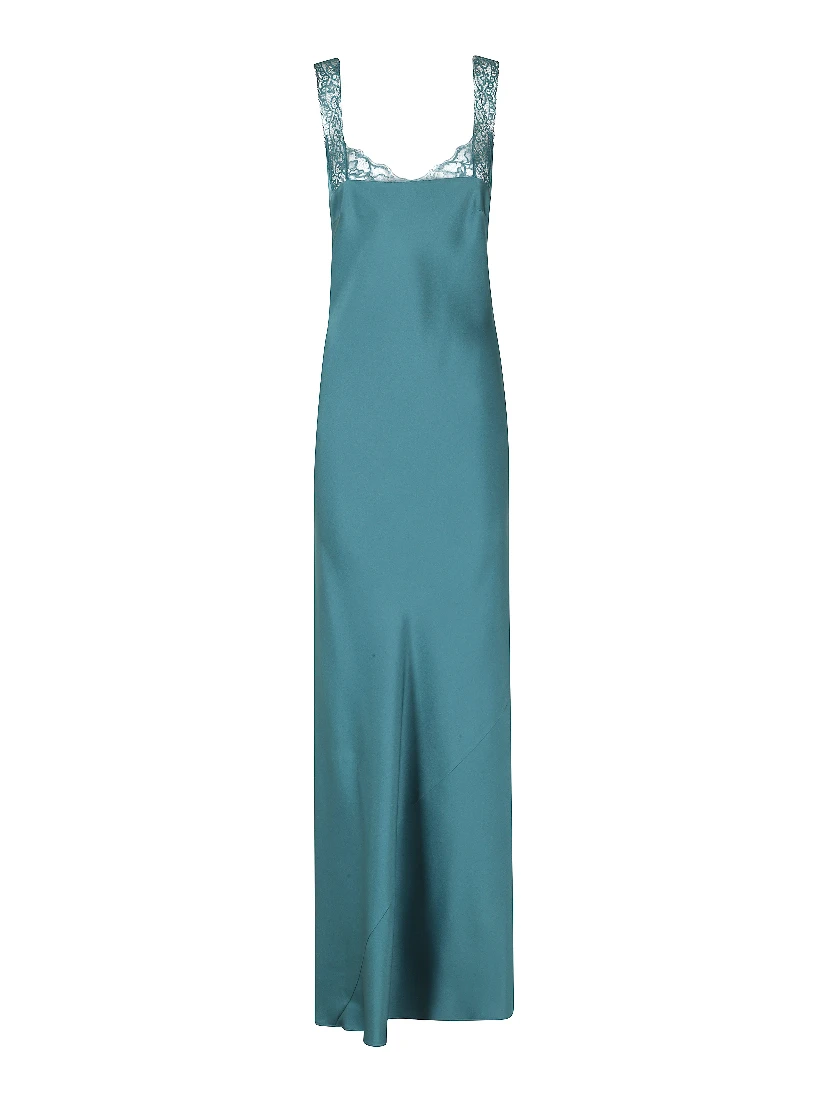 ENVERS SATIN LACE NECKLINE LONG DRESS