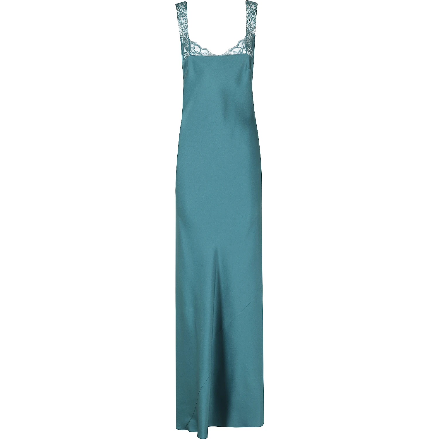 ENVERS SATIN LACE NECKLINE LONG DRESS