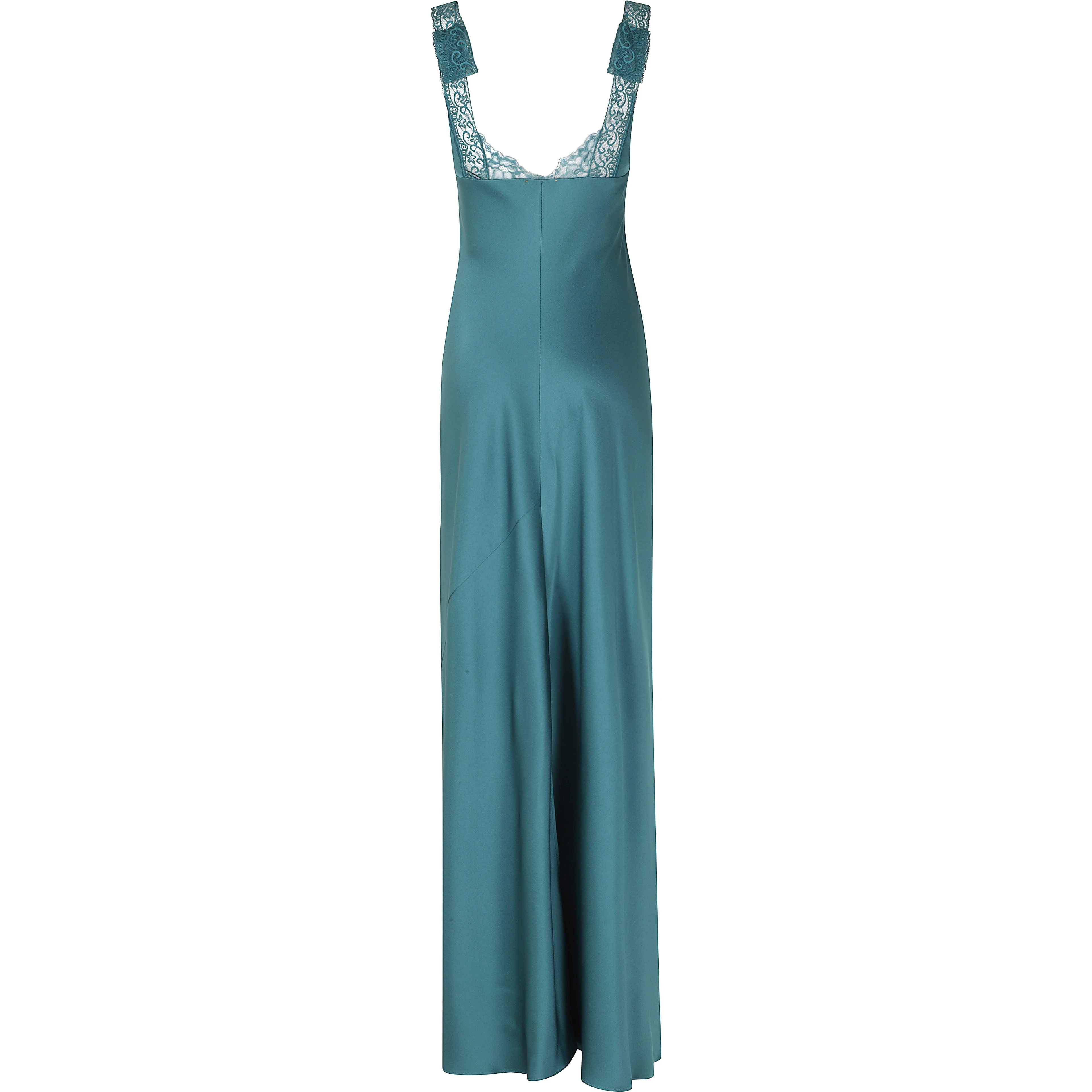 ENVERS SATIN LACE NECKLINE LONG DRESS