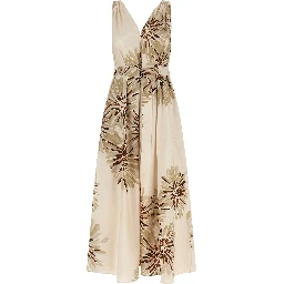 Beige Cotton Midi Dress