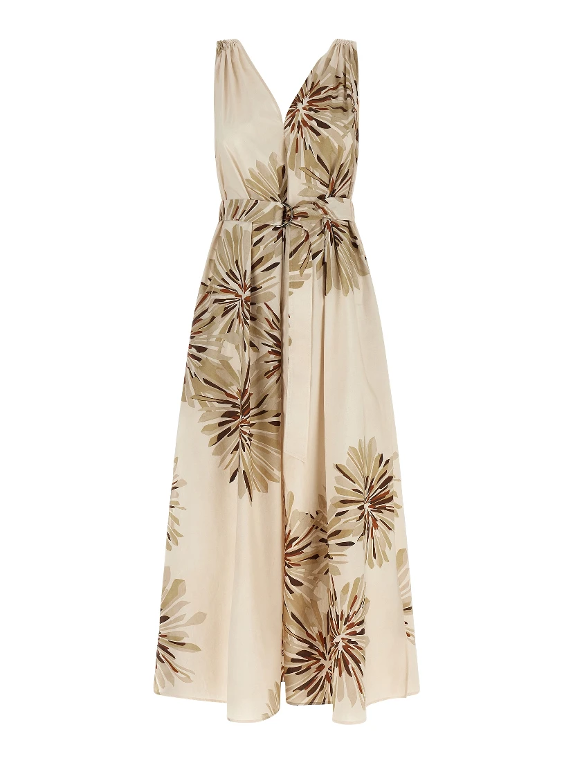 Beige Cotton Midi Dress