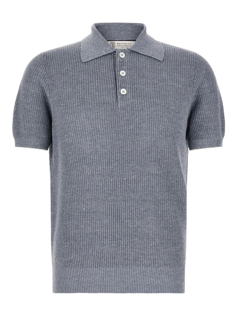 Blue Linen Polo Shirt