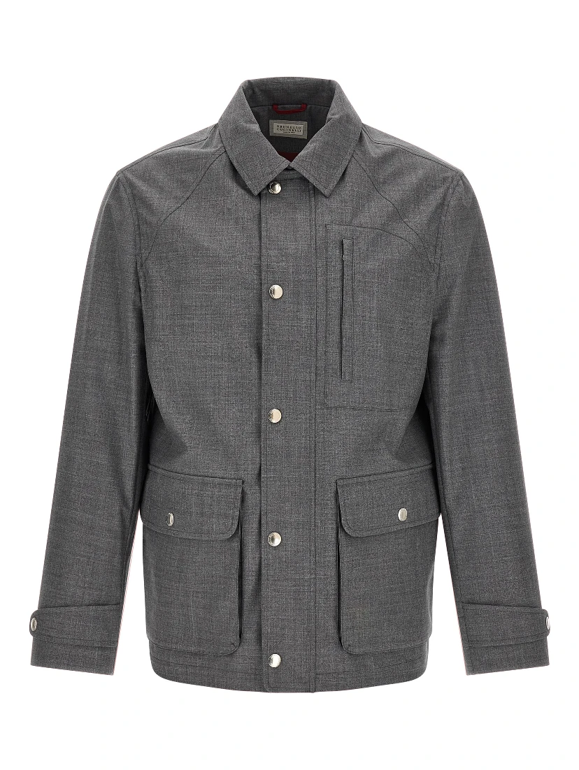 Gray Virgin Wool Full-Length Jacket