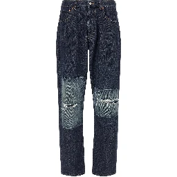 Blue Cotton Straight-Leg Jeans