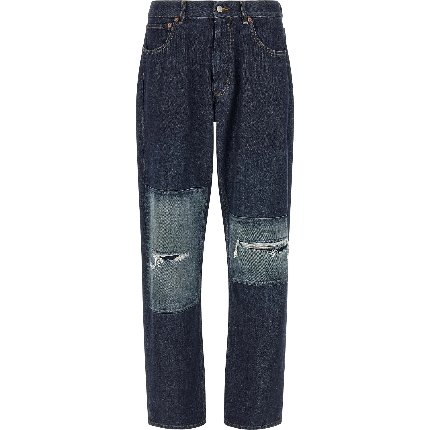 Blue Cotton Straight-Leg Jeans