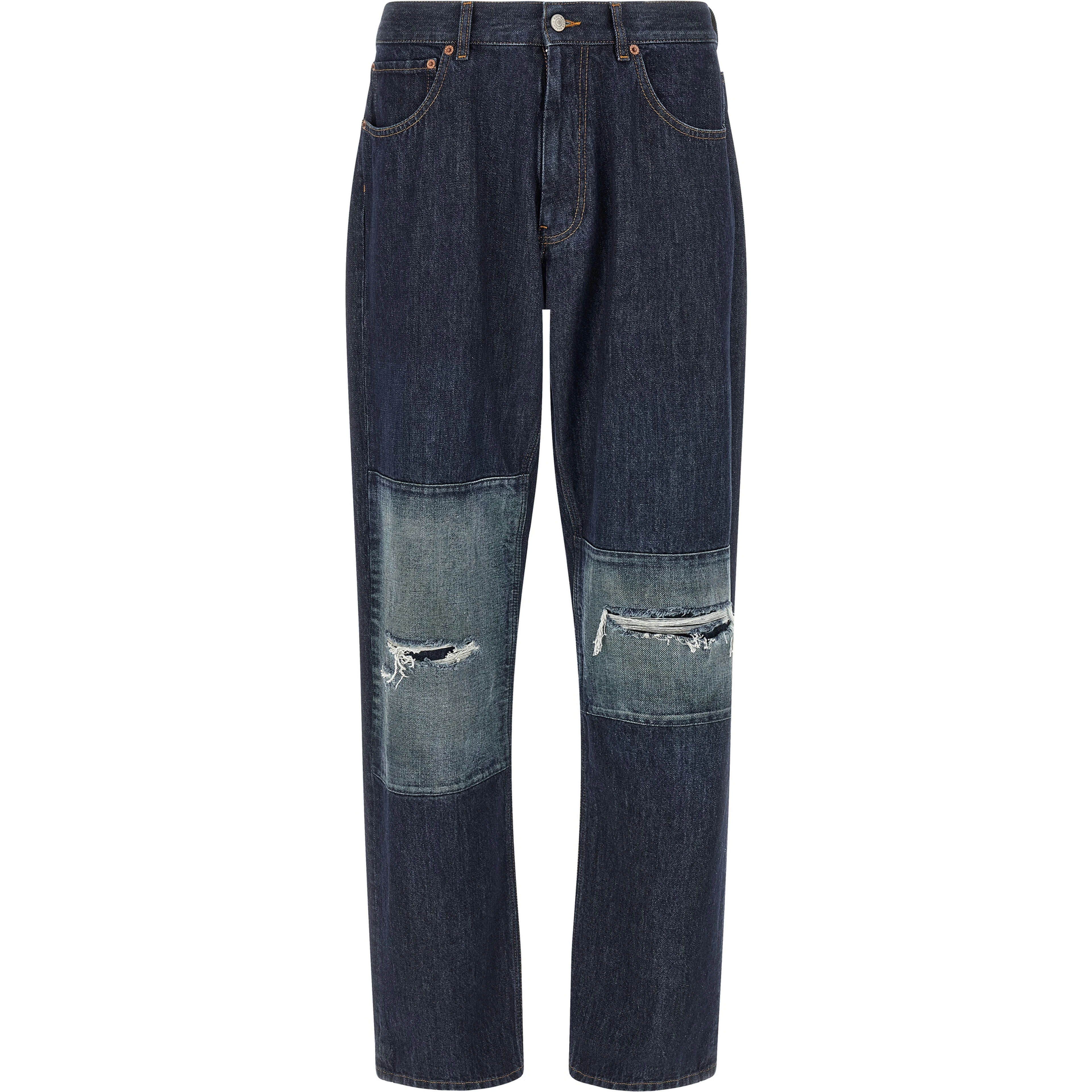 Blue Cotton Straight-Leg Jeans