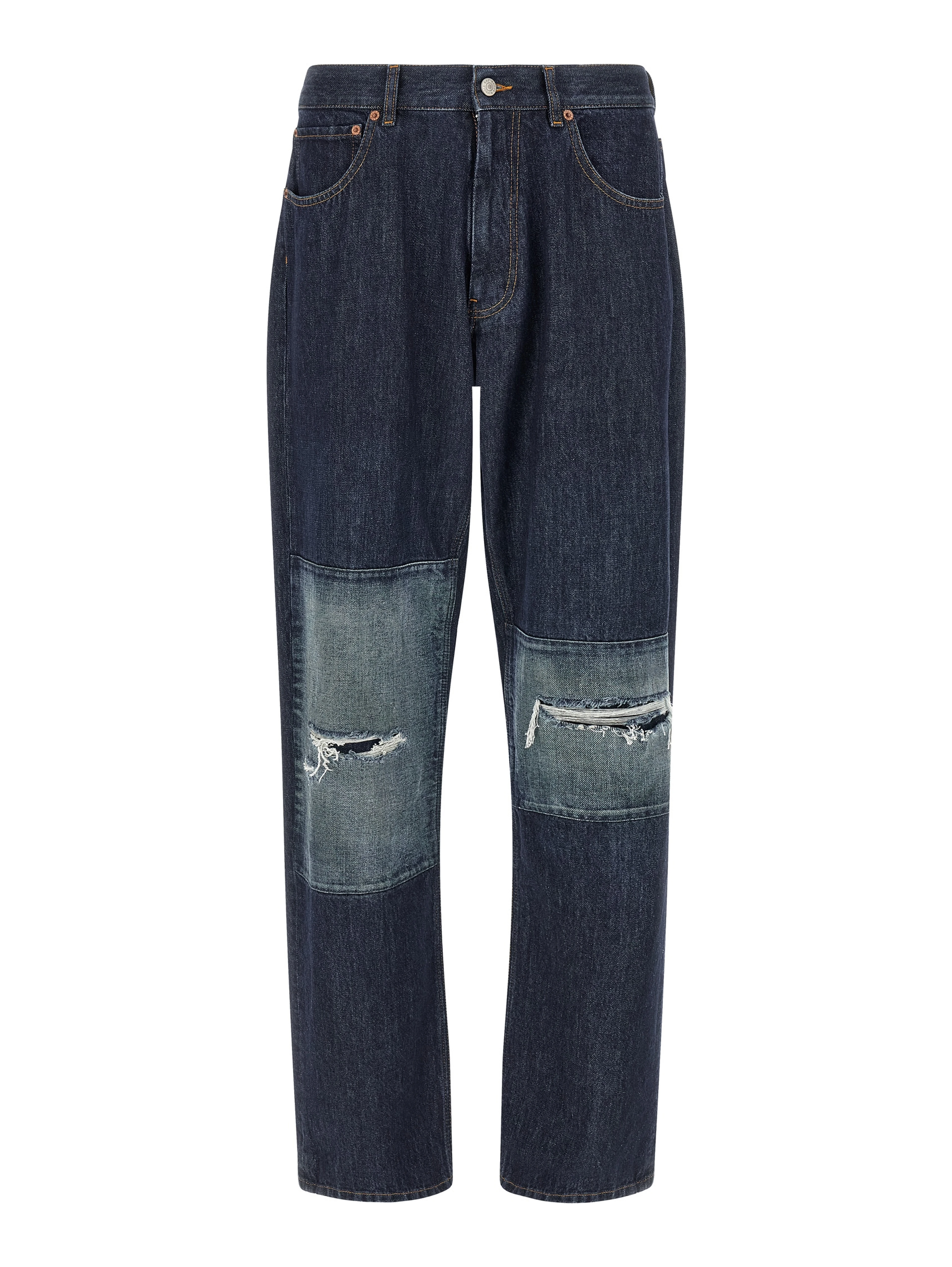 Blue Cotton Straight-Leg Jeans