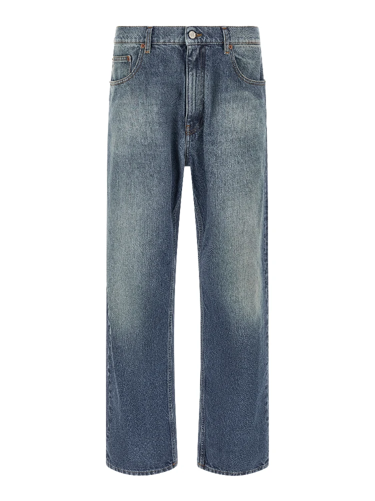 Blue Cotton Straight-Leg Jeans