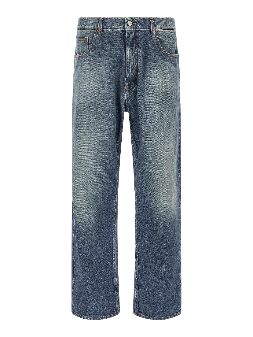Blue Cotton Straight-Leg Jeans