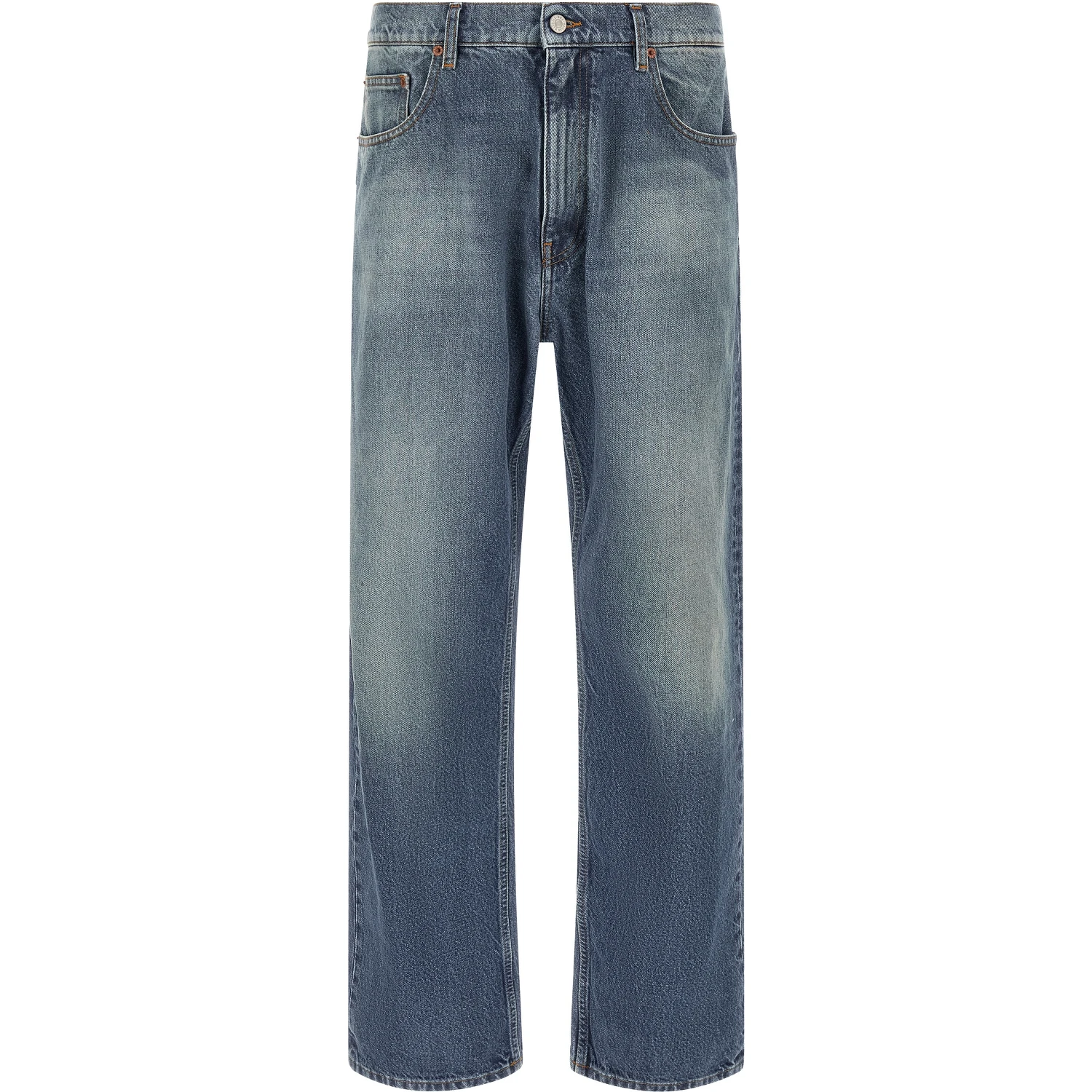 Blue Cotton Straight-Leg Jeans