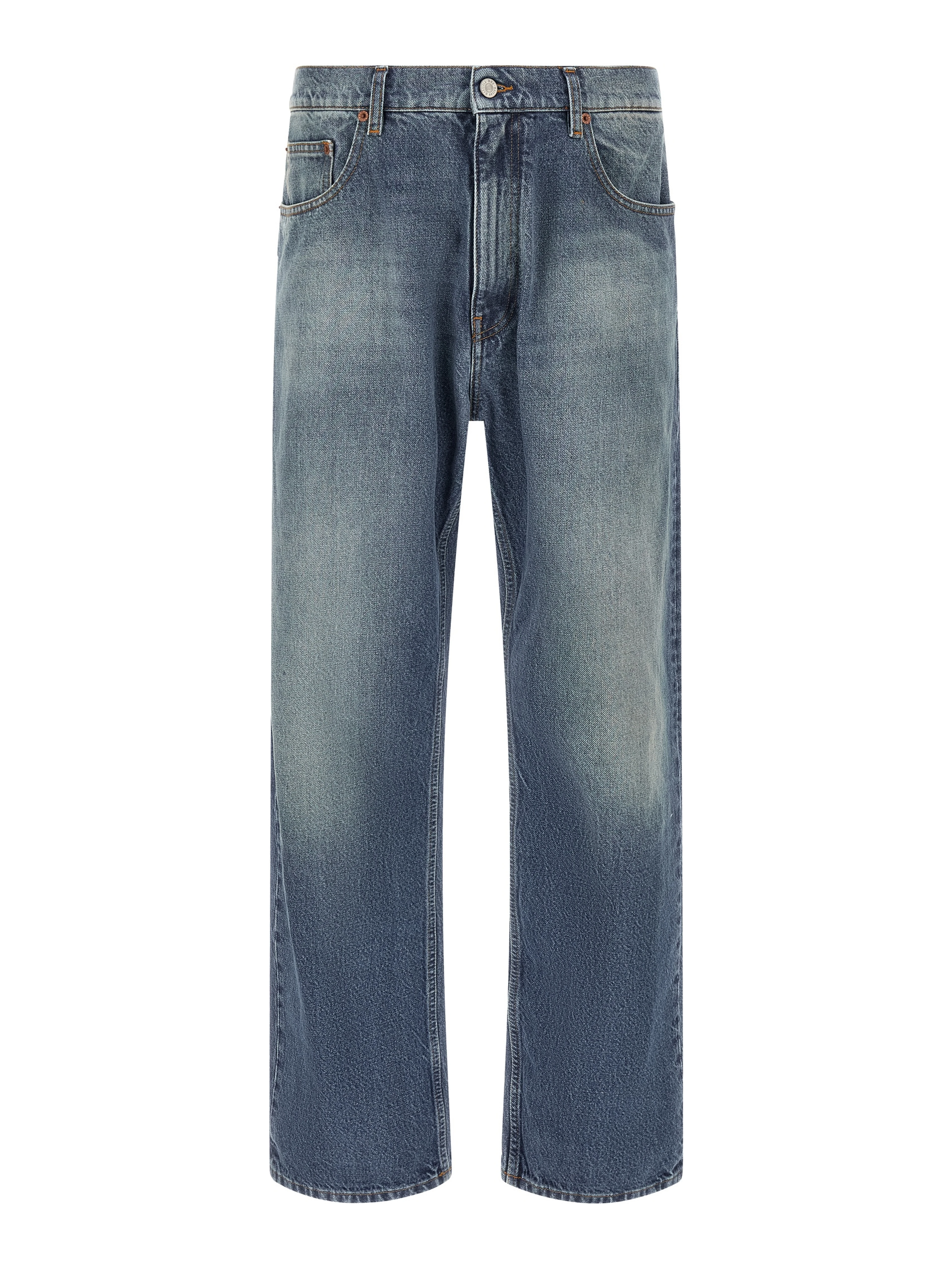 Blue Cotton Straight-Leg Jeans