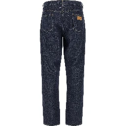 Blue Cotton Straight-Leg Jeans