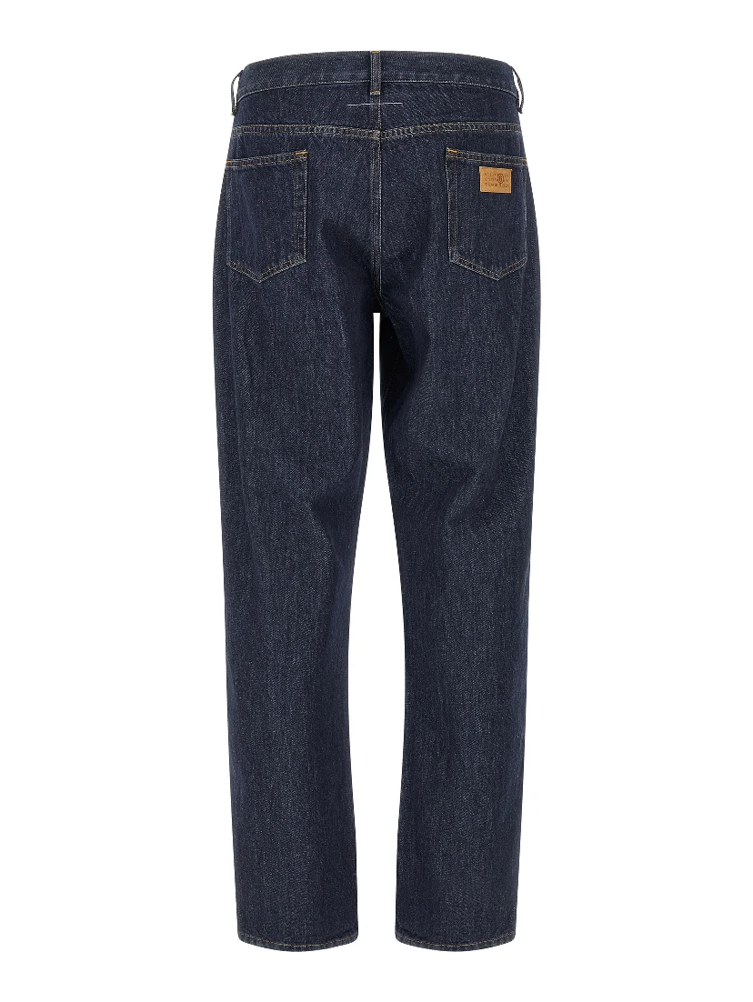 Blue Cotton Straight-Leg Jeans