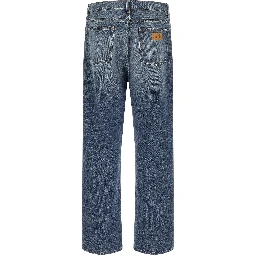 Blue Cotton Straight-Leg Jeans
