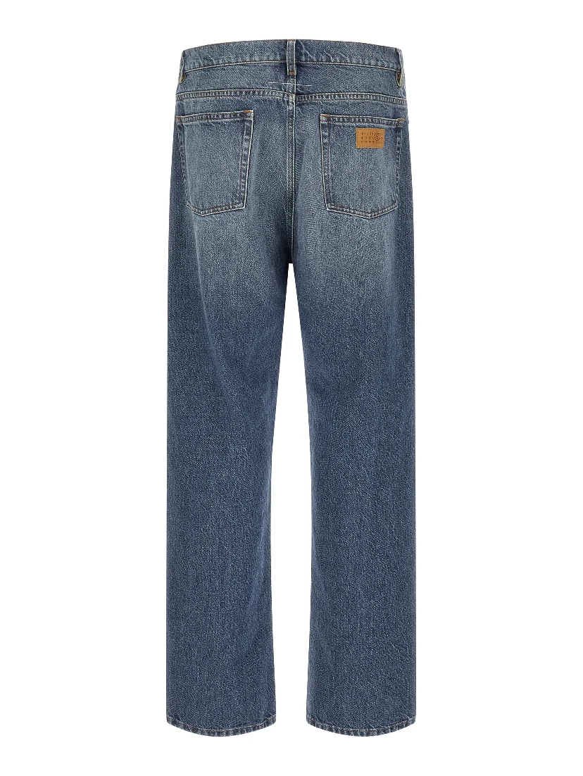 Blue Cotton Straight-Leg Jeans