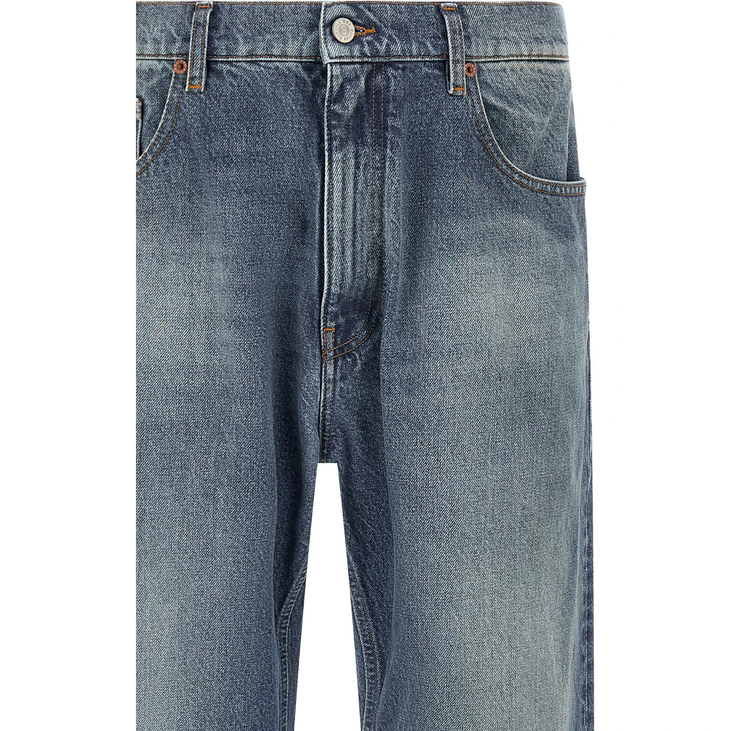 Blue Cotton Straight-Leg Jeans