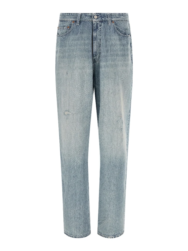 Blue Cotton Straight-Leg Jeans