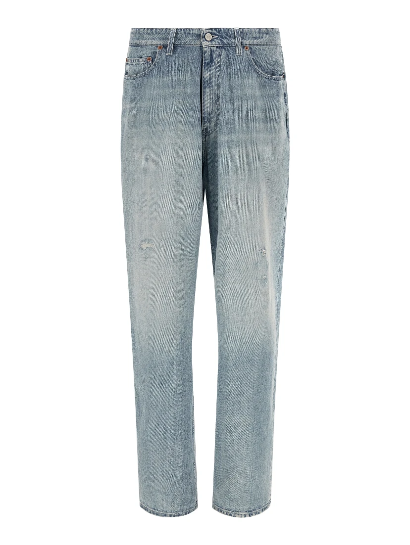 Blue Cotton Straight-Leg Jeans
