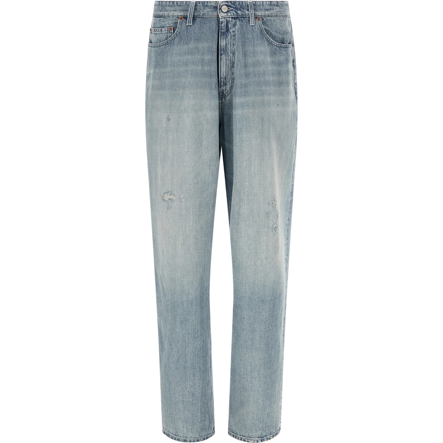 Blue Cotton Straight-Leg Jeans