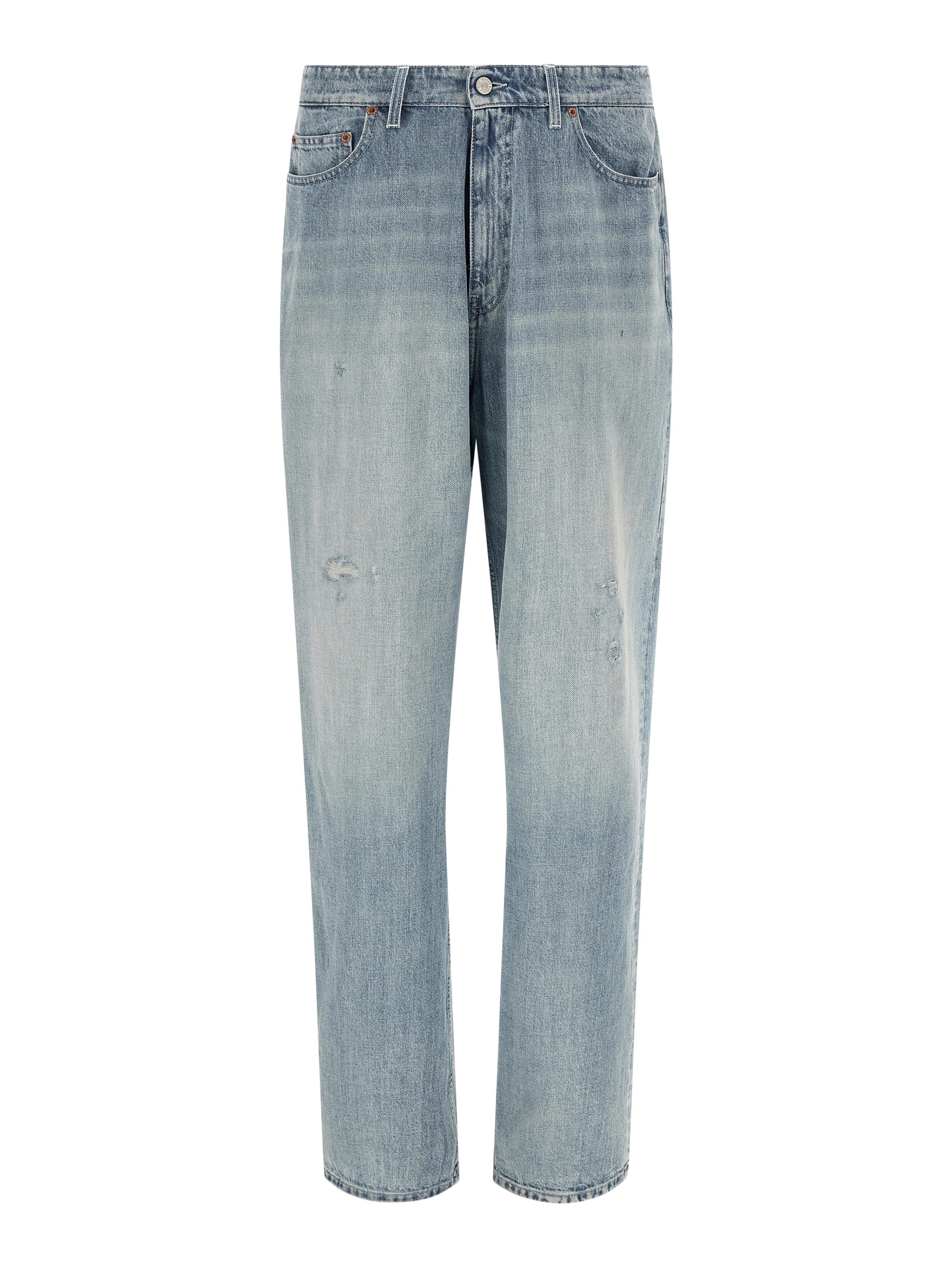 Blue Cotton Straight-Leg Jeans