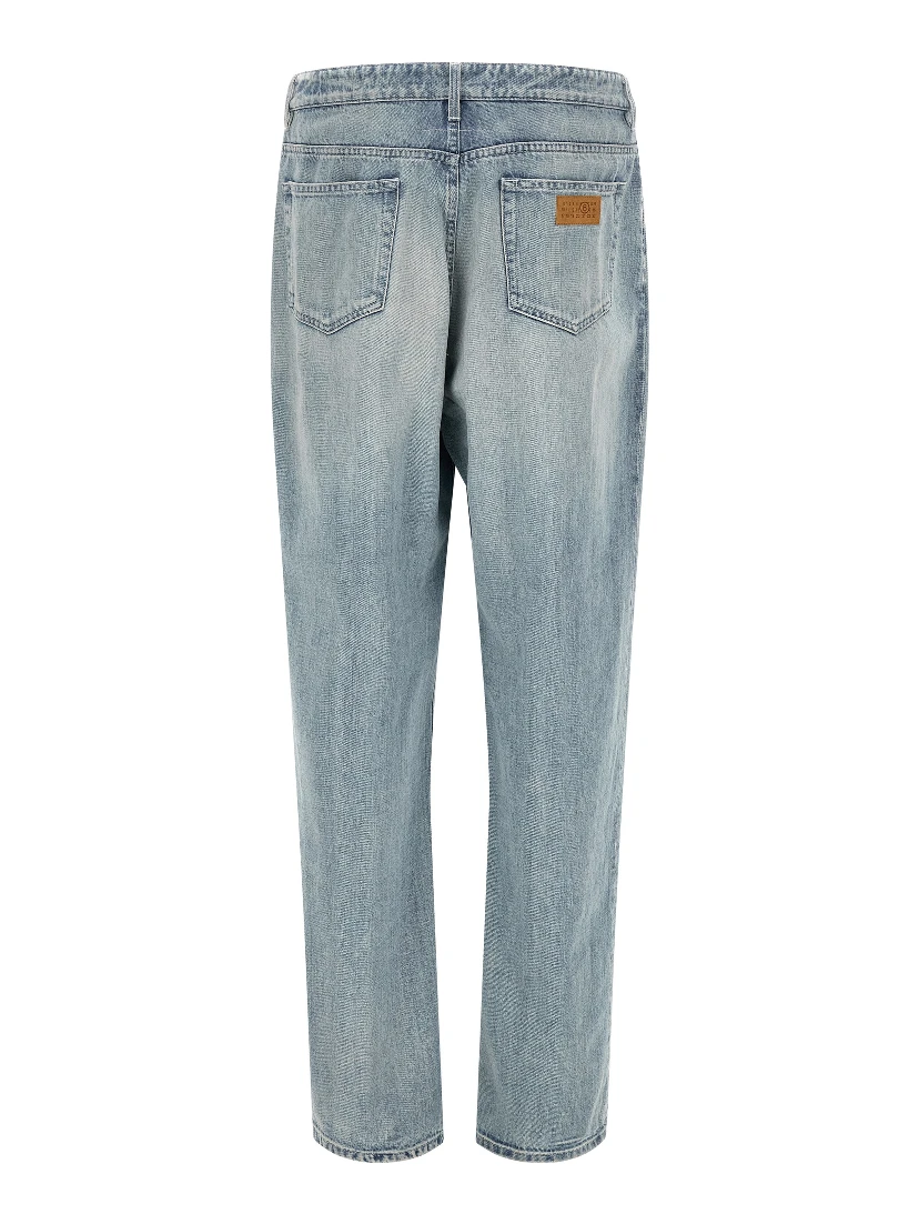 Blue Cotton Straight-Leg Jeans
