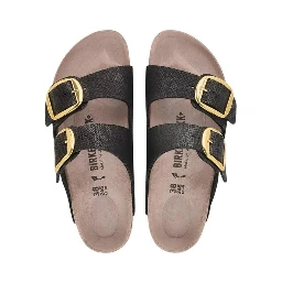 Black Synthetic Flat Sandals