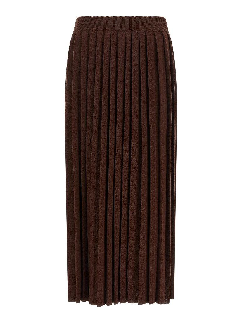 Brown Virgin Wool Midi Skirt