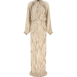 Beige Polyester Long Dress