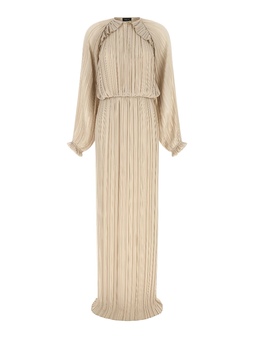Beige Polyester Long Dress