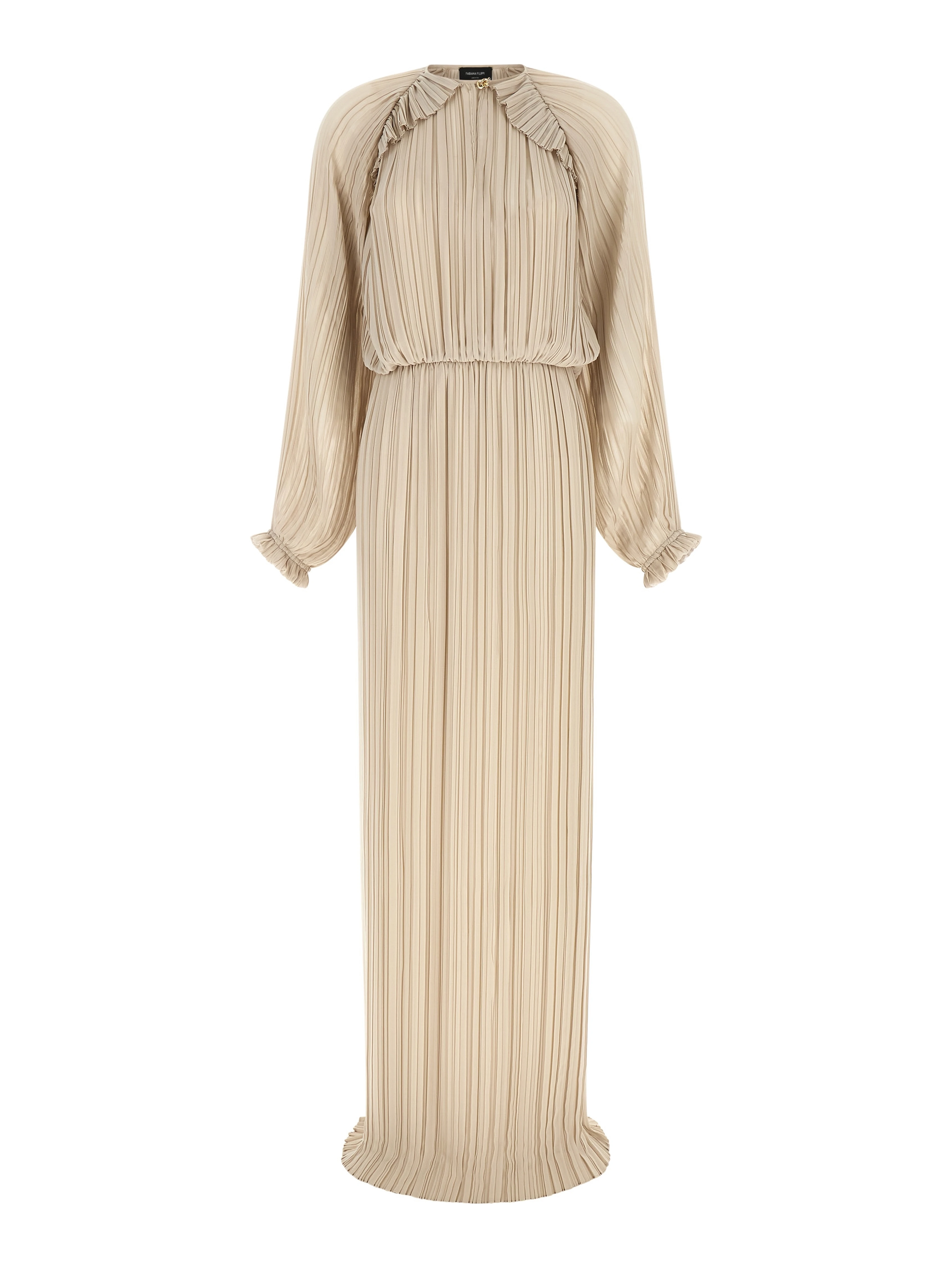 Beige Polyester Long Dress