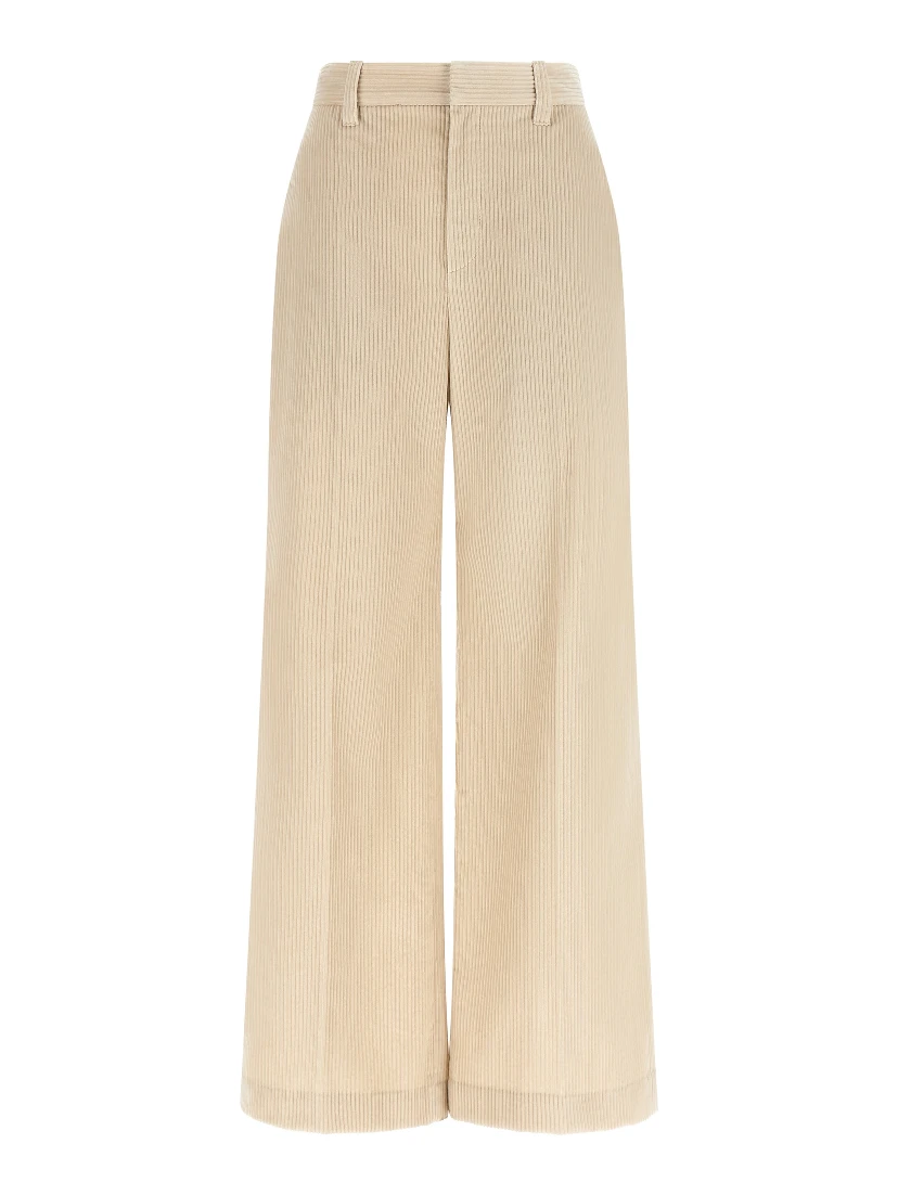 Beige Cotton Casual Pants