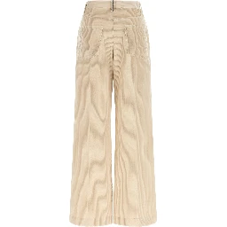 Beige Cotton Casual Pants