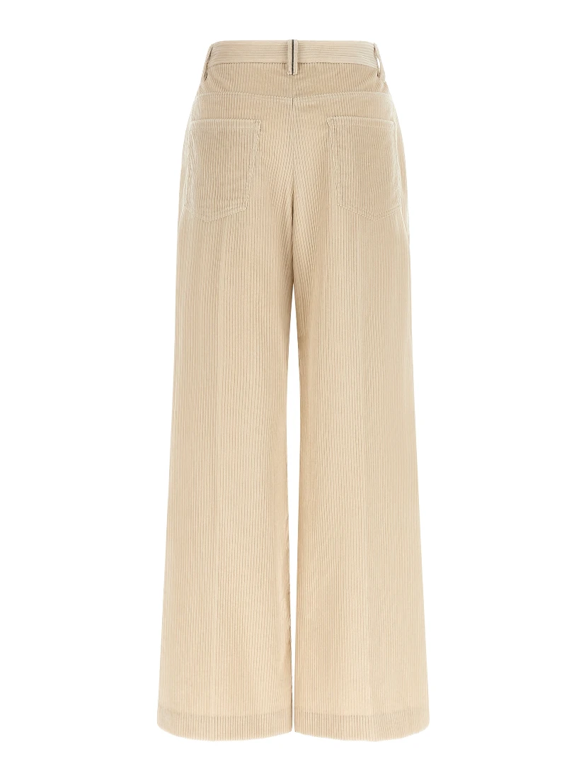Beige Cotton Casual Pants