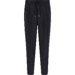 Blue Virgin Wool Casual Pants