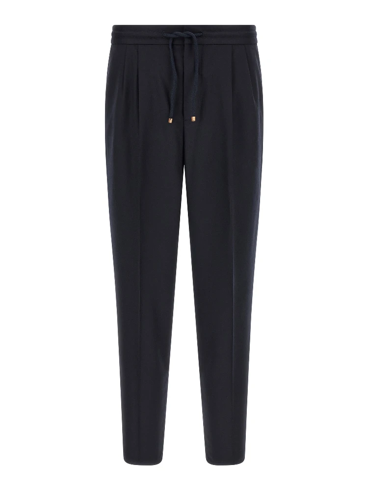Blue Virgin Wool Casual Pants