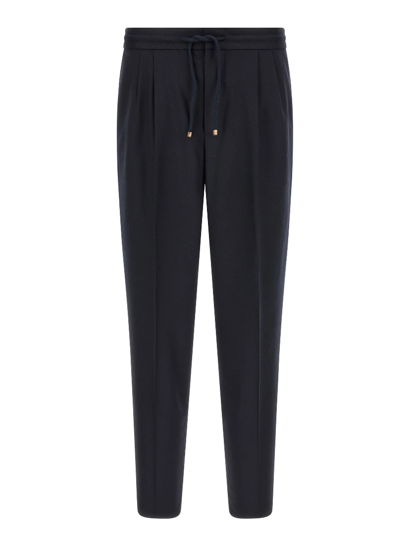 Blue Virgin Wool Casual Pants