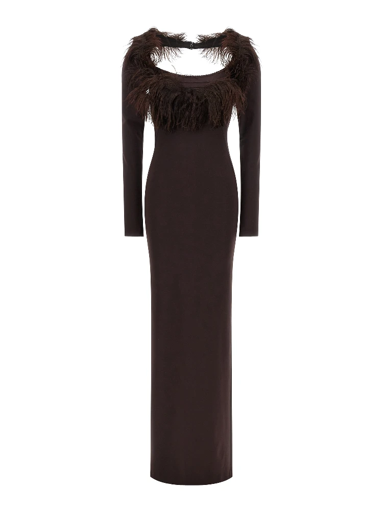 Brown Viscose Long Dress