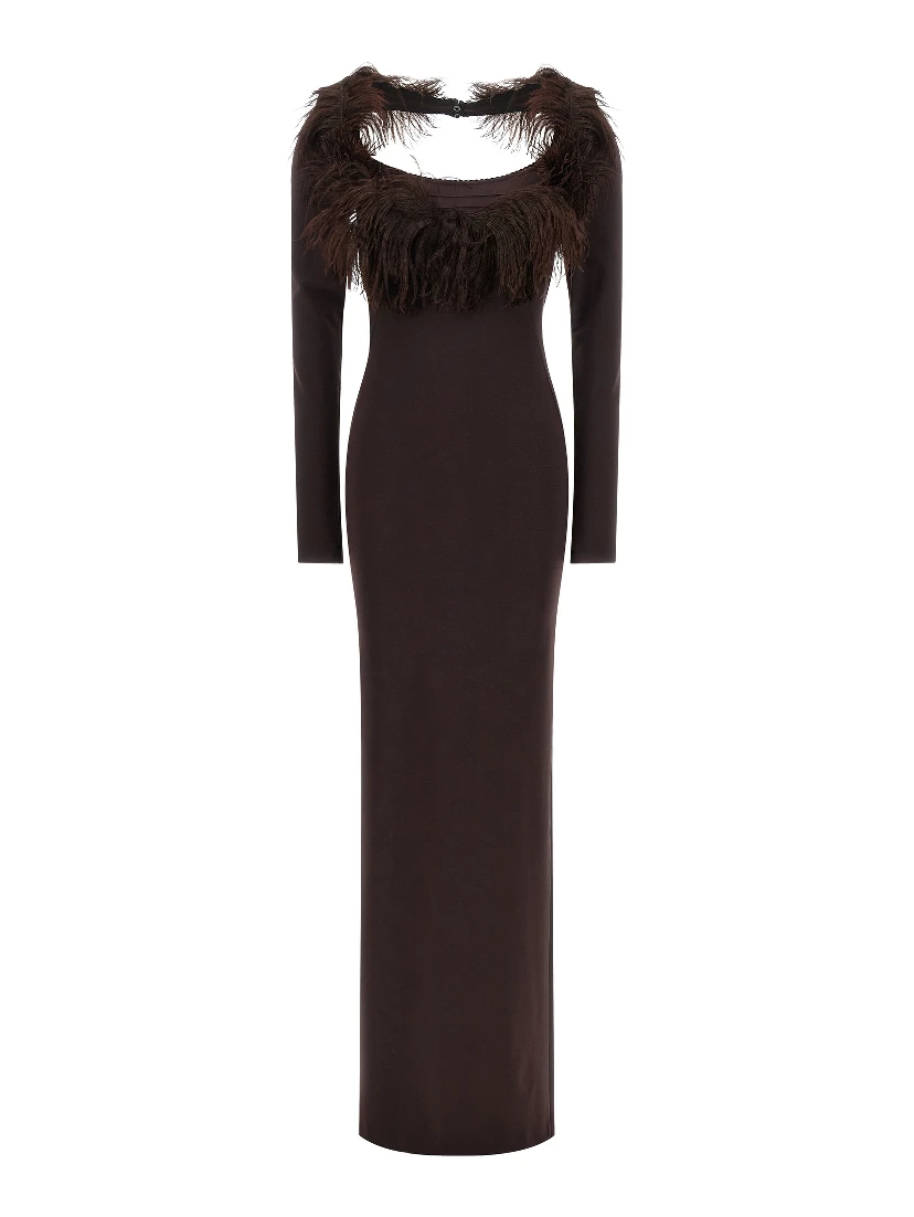 Brown Viscose Long Dress