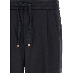 Blue Virgin Wool Casual Pants
