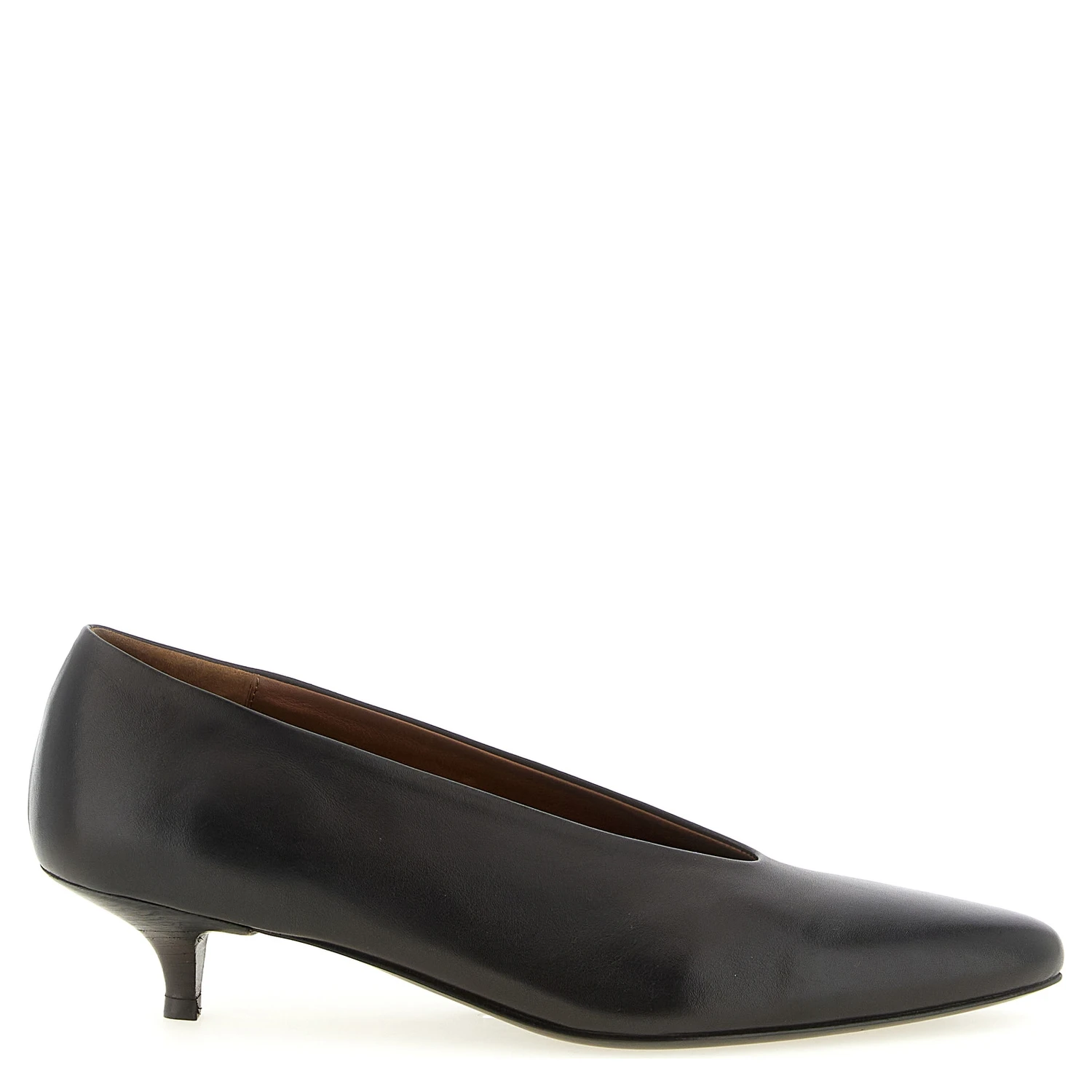 Brown Calfskin Mid Heel Pumps