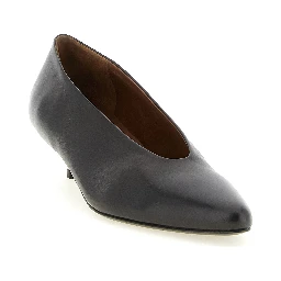Brown Calfskin Mid Heel Pumps