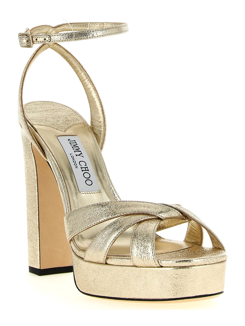 Gold Tencel Stiletto Heel Sandals