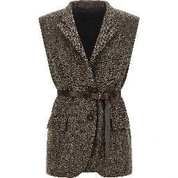 Brown Virgin Wool Sleeveless Jacket