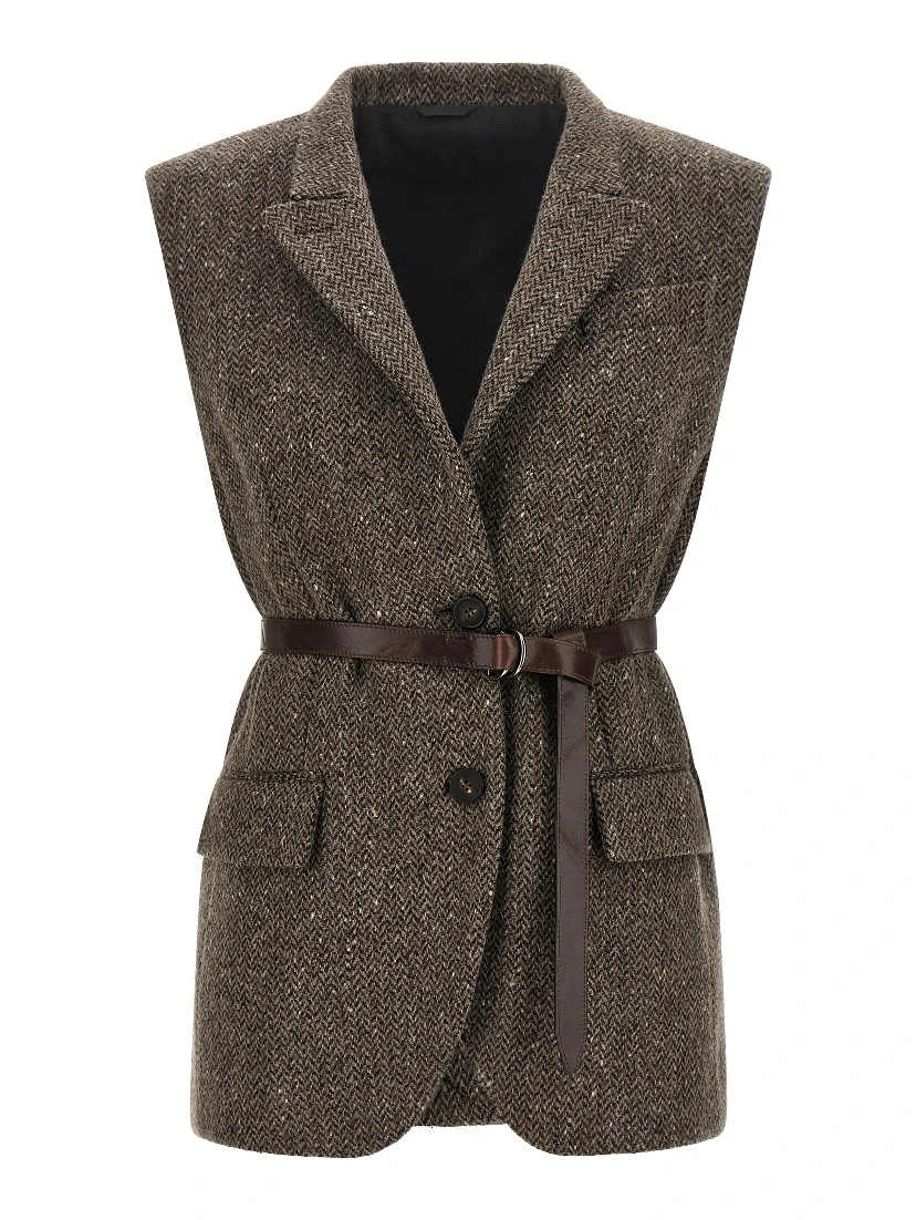 Brown Virgin Wool Sleeveless Jacket