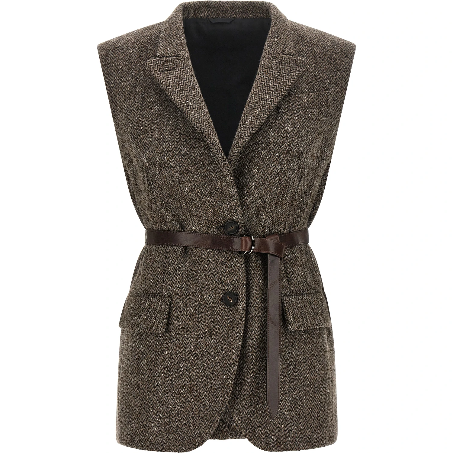 Brown Virgin Wool Sleeveless Jacket