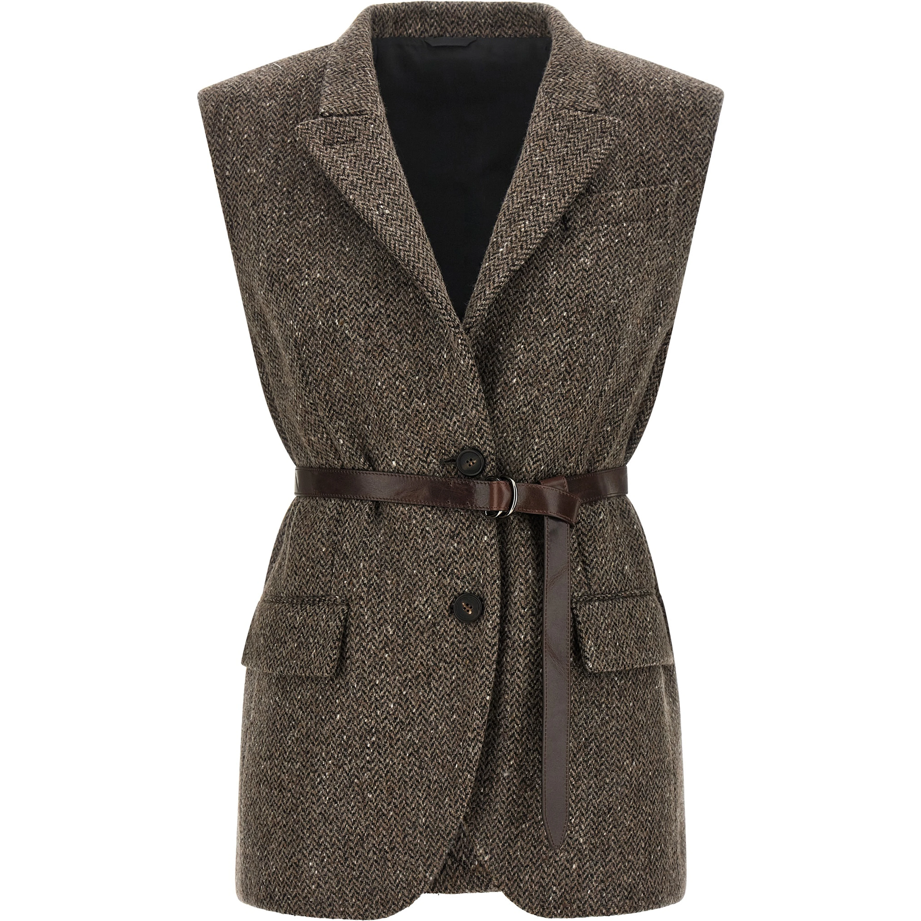 Brown Virgin Wool Sleeveless Jacket