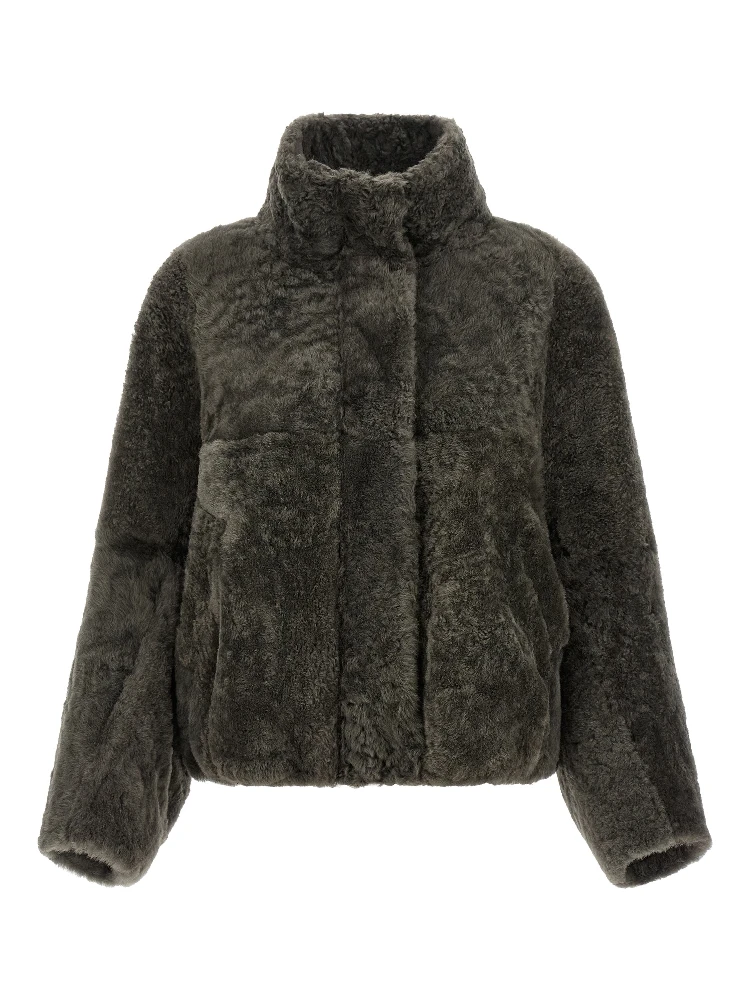 Gray Lamb Leather Full-Length Jacket