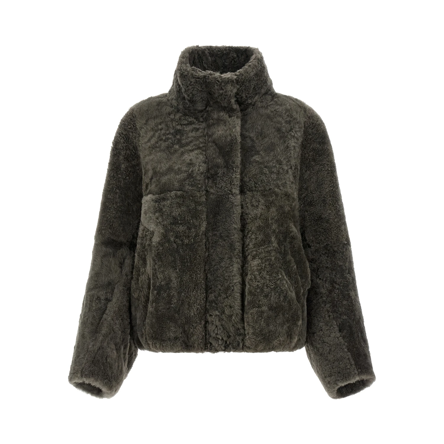 Gray Lamb Leather Full-Length Jacket