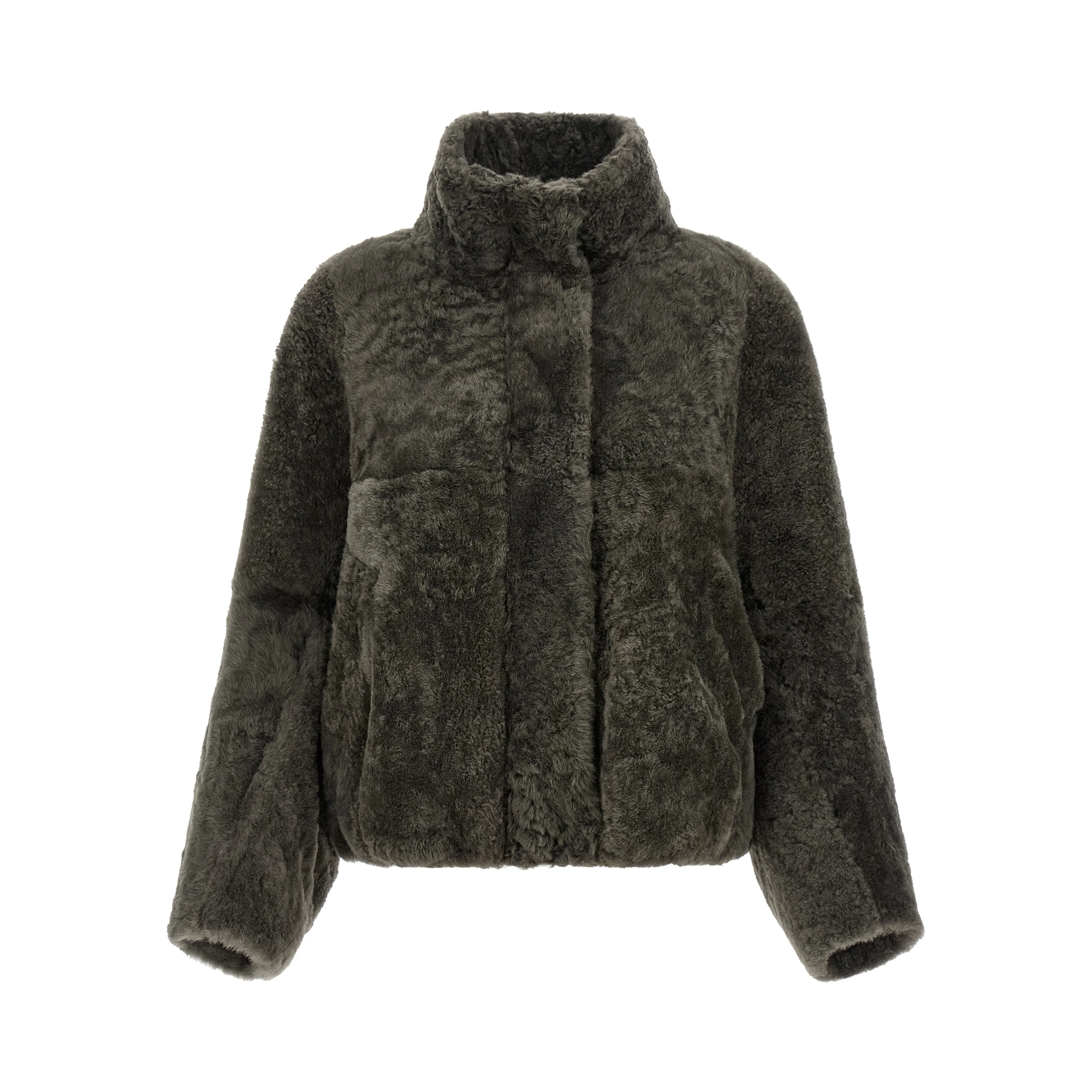 Gray Lamb Leather Full-Length Jacket