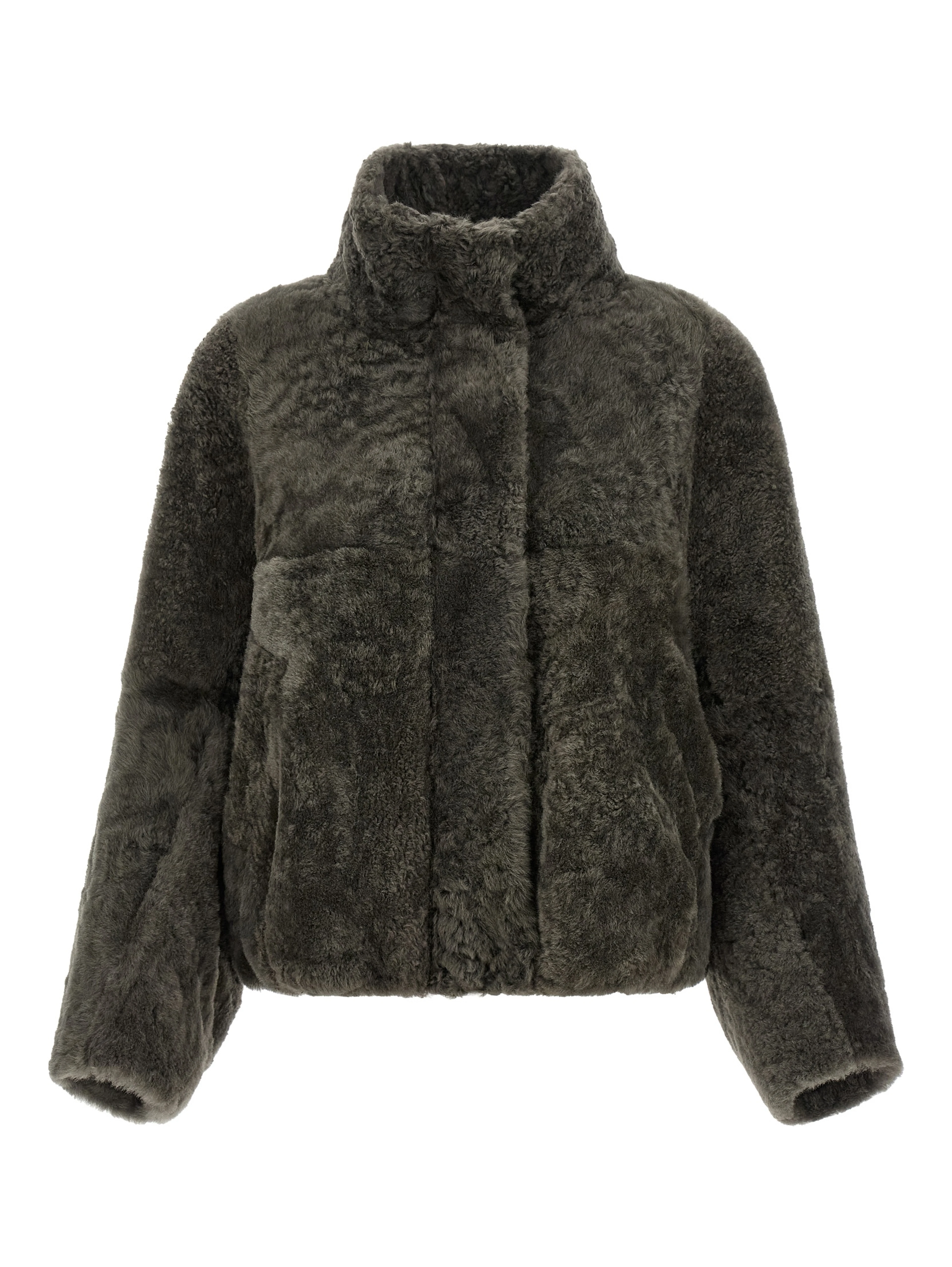 Gray Lamb Leather Full-Length Jacket